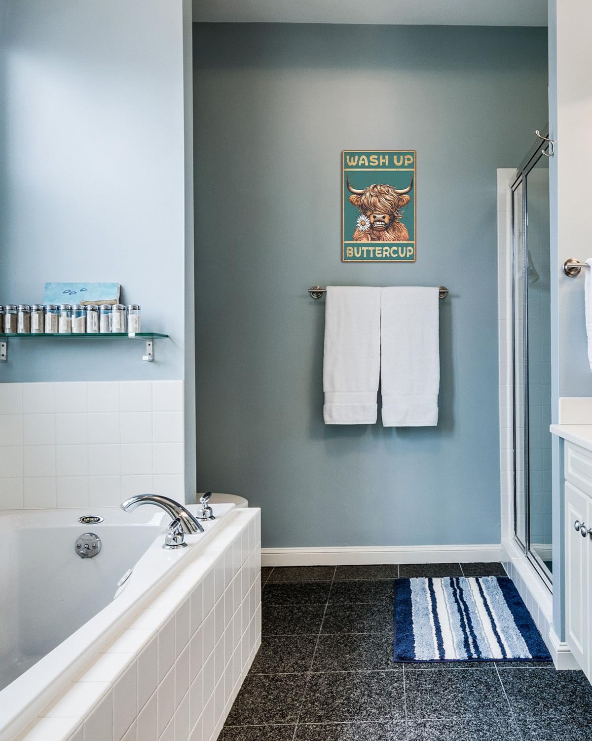 ALKB Highland Cow Sign Bathroom Wall Cow Painting for Western & Highland Cow Lovers - Funny Wash Up Sign 8 x 12 Inch