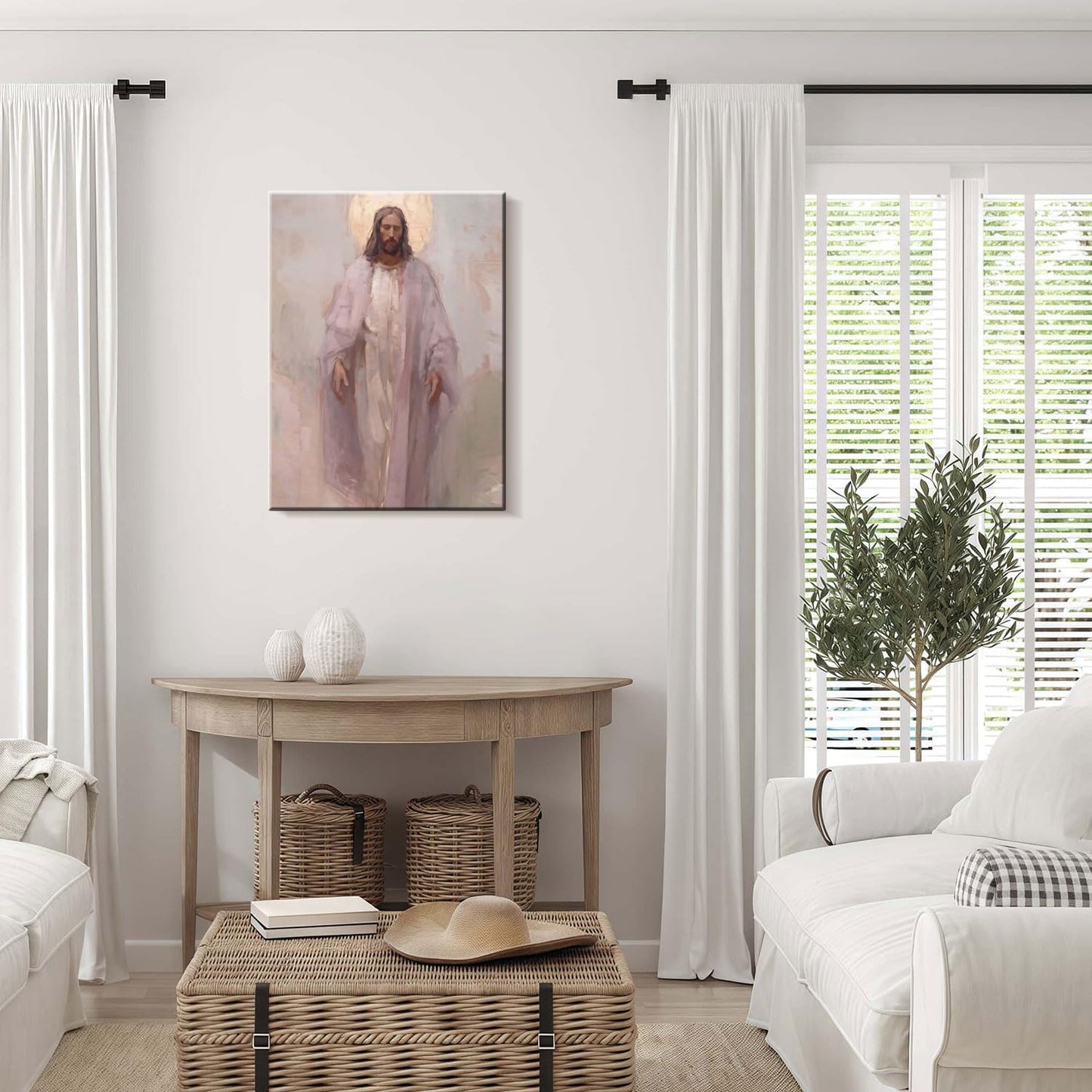 Framed Jesus Christ Christian Wall Art Decor Canvas Print Wall Painting Canvas Poster Picture Faith Religious Artwork for Living Room Bedroom Church Gallery Decor 12x16 Inch Ready to Hang