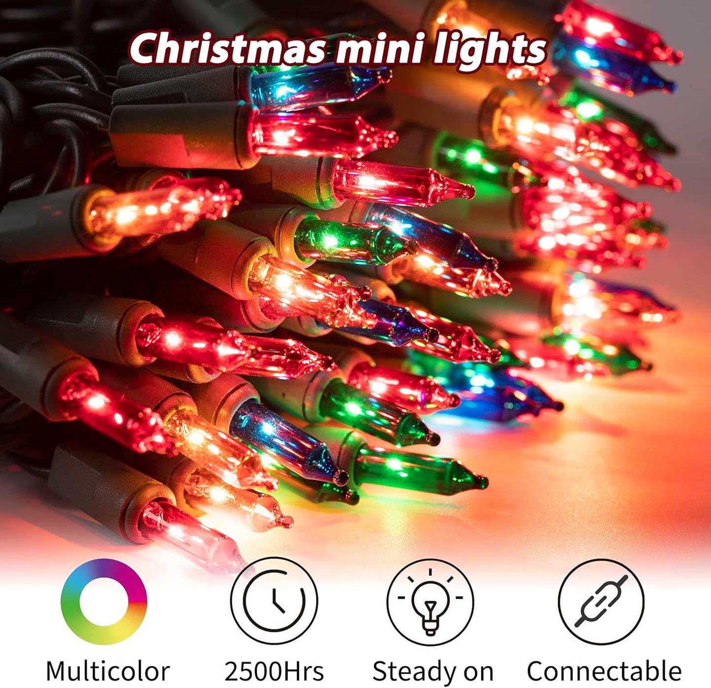 Minetom 100 Counts Clear Christmas String Lights 26.5 Feet Warm Mini Lights Waterproof for Indoor Outdoor Patio Wreath Garden Wedding Party Thanksgiving Holiday Xmas Tree Decorations, Multicolored