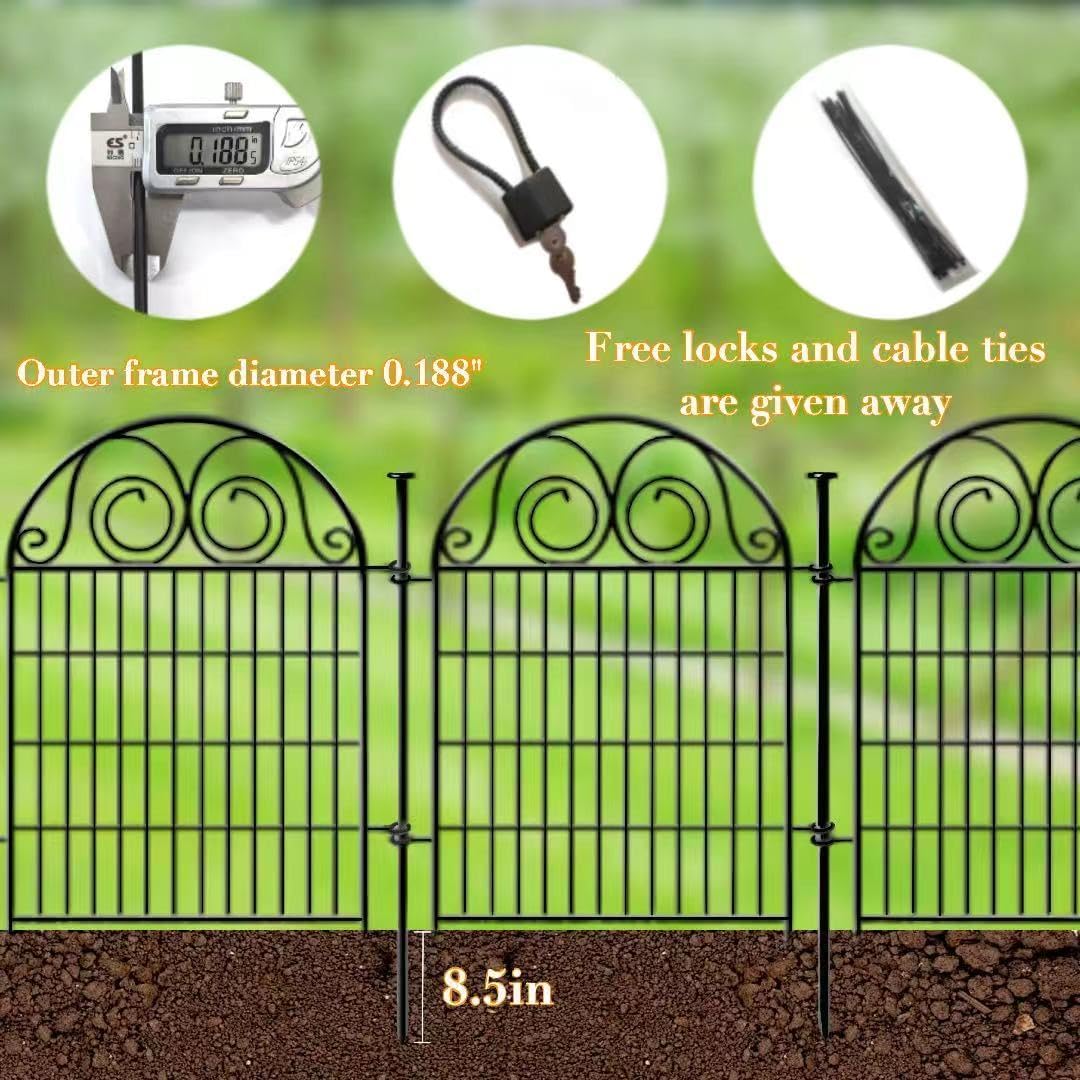 Dog Fence Outdoor for Yard, 32 Inch(H) 24 Panels Total Length 52.5 Ft(L) Pet Fence, Black Metal Animal Barrier Fencing，Reusable Decorative Fences for Garden │Patented
