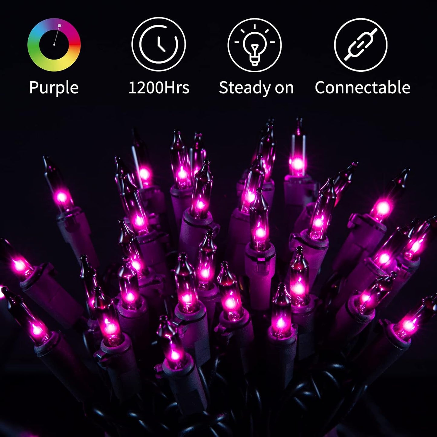 Minetom Halloween String Lights Outdoor 100 Count 25 Feet Incandescent Bulb Mini Lights for Christmas Indoor Garland Party Festival Decoration, Purple