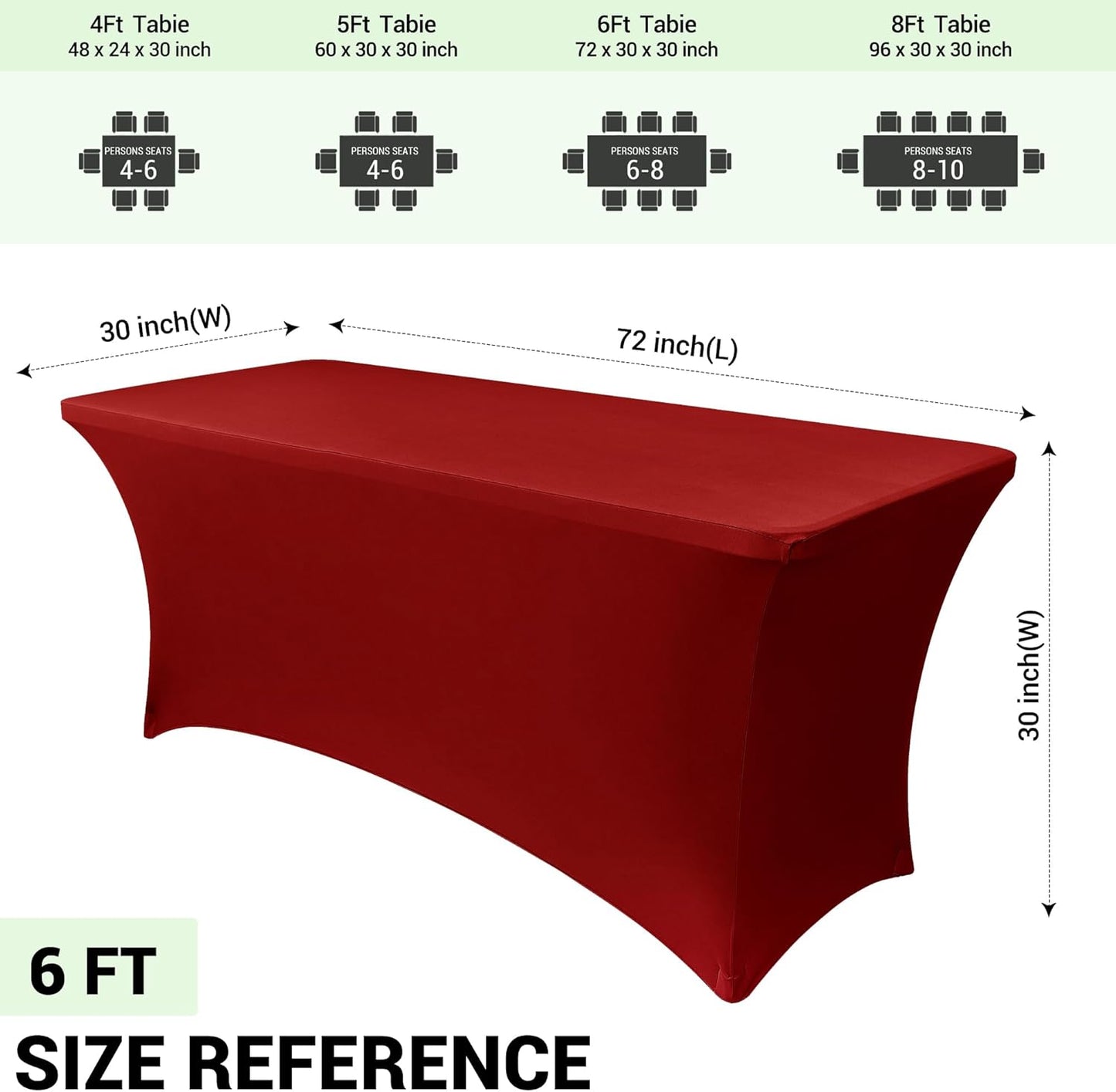 Obstal 6ft Stretch Spandex Red Table Cover for Standard Folding Tables - 2 Pack Universal Rectangular Fitted Tablecloth Protector for Holiday Party, 72L x 30W x 30H Inches, Christmas, 2pc