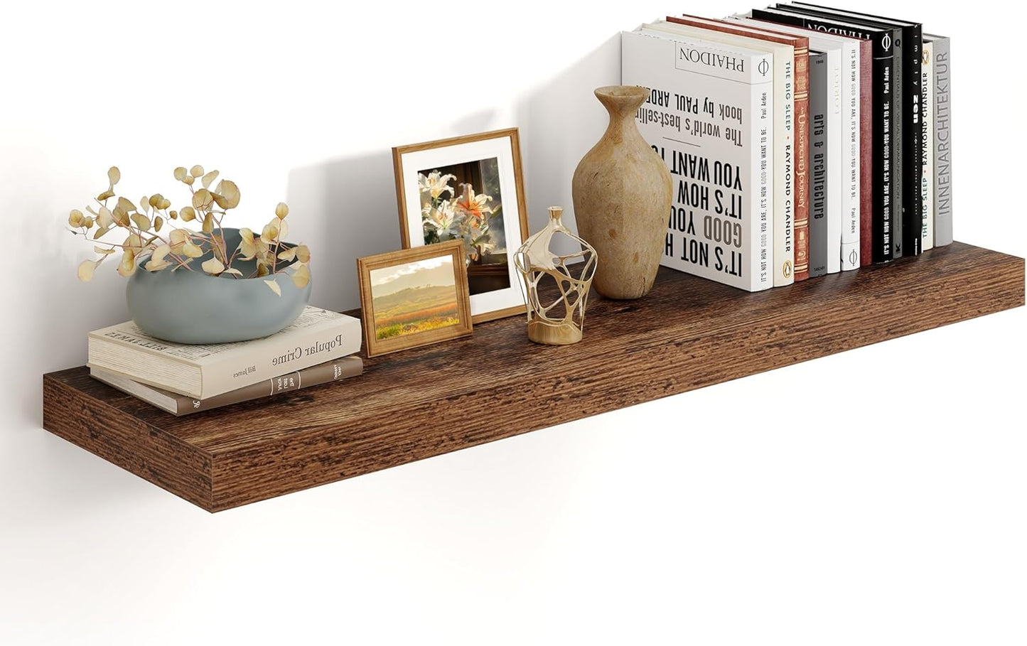 Heimlove 36 Inch Floating Shelves for Wall,10 Inch Deep Brown Wood Shelves with Invisible Brackets,Wall Mounted Storage & Display Shelves for Bedroom,Living Room,Kitchen,Office