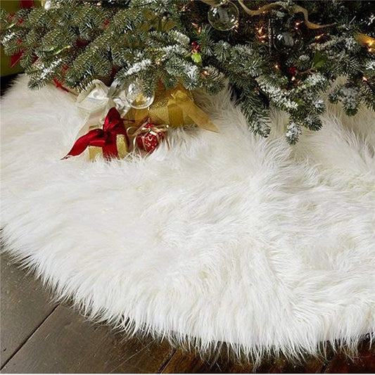 AISENO 30 White Faux Fur Christmas Tree Skirt, Luxury Plush Tree Base Cover for Holiday Party and Home Christmas Decor