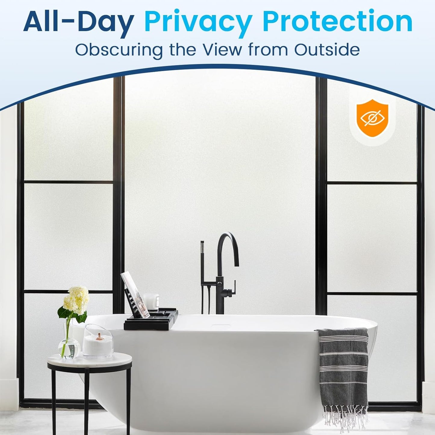 DOWELL Window Privacy Film, Frosted Glass Window Film, Static Cling Non-Adhesive Glass Clings, Sun Blocking Opaque Door Coverings, Reusable Door Sticker for Bathroom Home Office, White, 17.5" x 118.1"