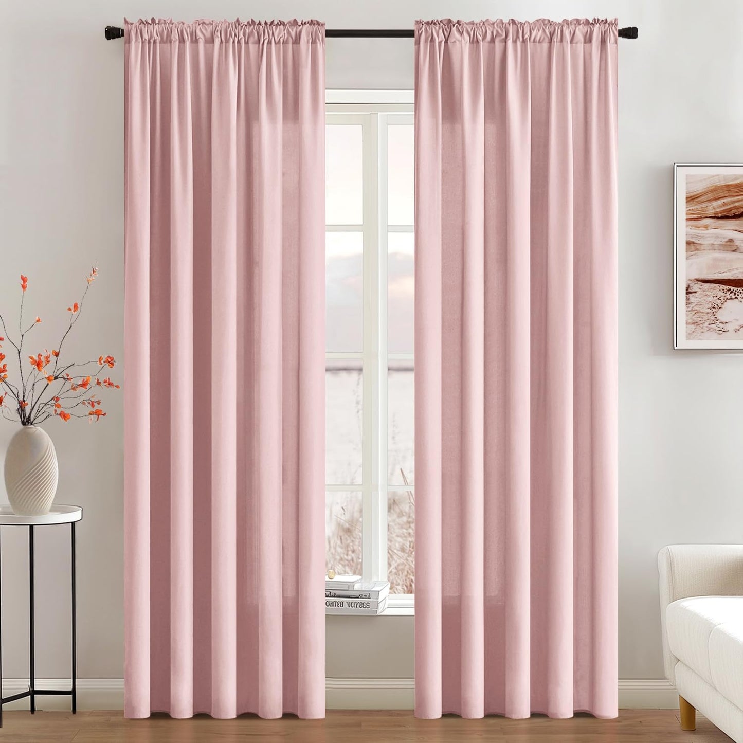 MIULEE Baby Pink Privacy Sheer Curtains That Let Light in 72 Inches Long Non-See-Through Semi Sheer Curtain Light Filtering Window Curtains Drapes for Living Room Bedroom 2 Panels Set 42 X 72