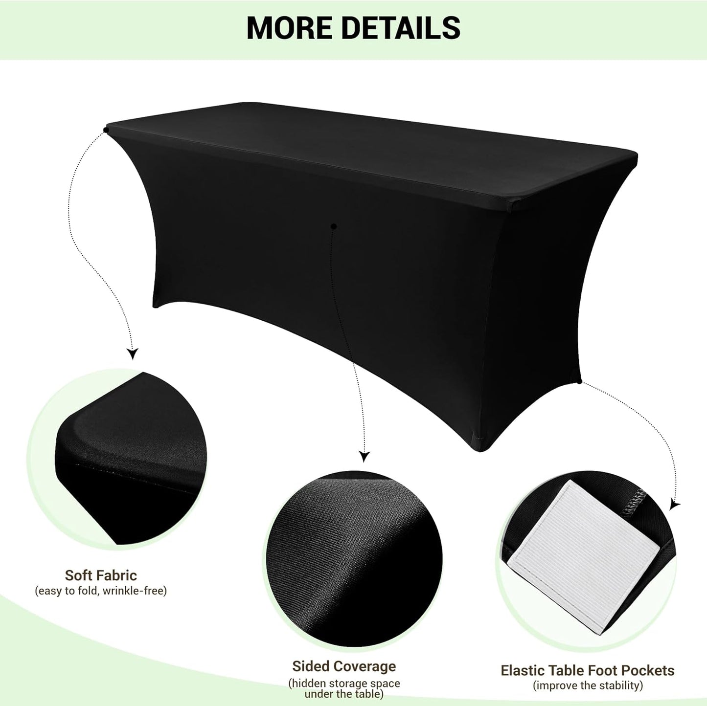 Obstal 8ft Stretch Spandex Table Cover for Standard Folding Tables - 2 Pack Universal Rectangular Fitted Tablecloth Protector for Wedding, Banquet and Party, Black