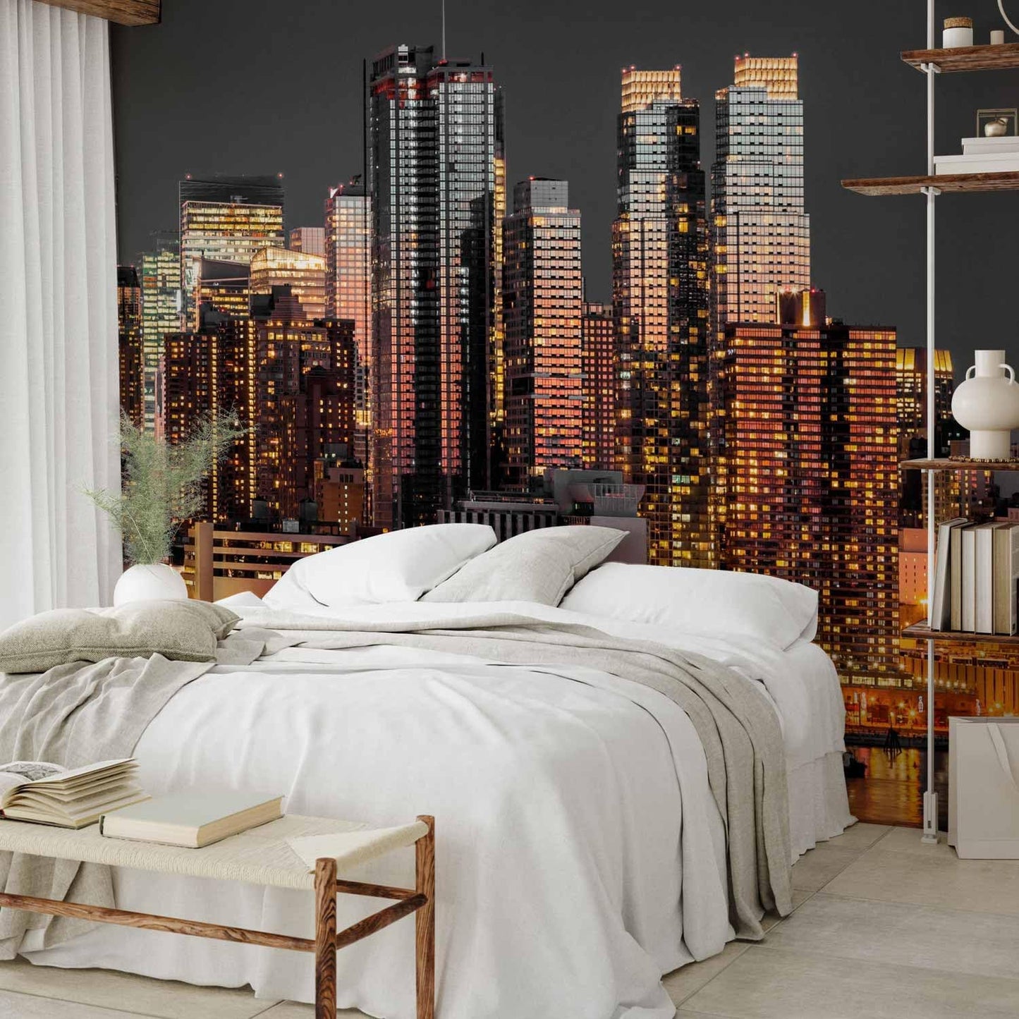 artgeist Wall Mural New York City 216x98 in - XXL Non-Woven Corner Wallpaper Fleece Angle Wall Decor Photo Print Picture Image Design Modern Night Skyline Panorama d-B-0060-a-e