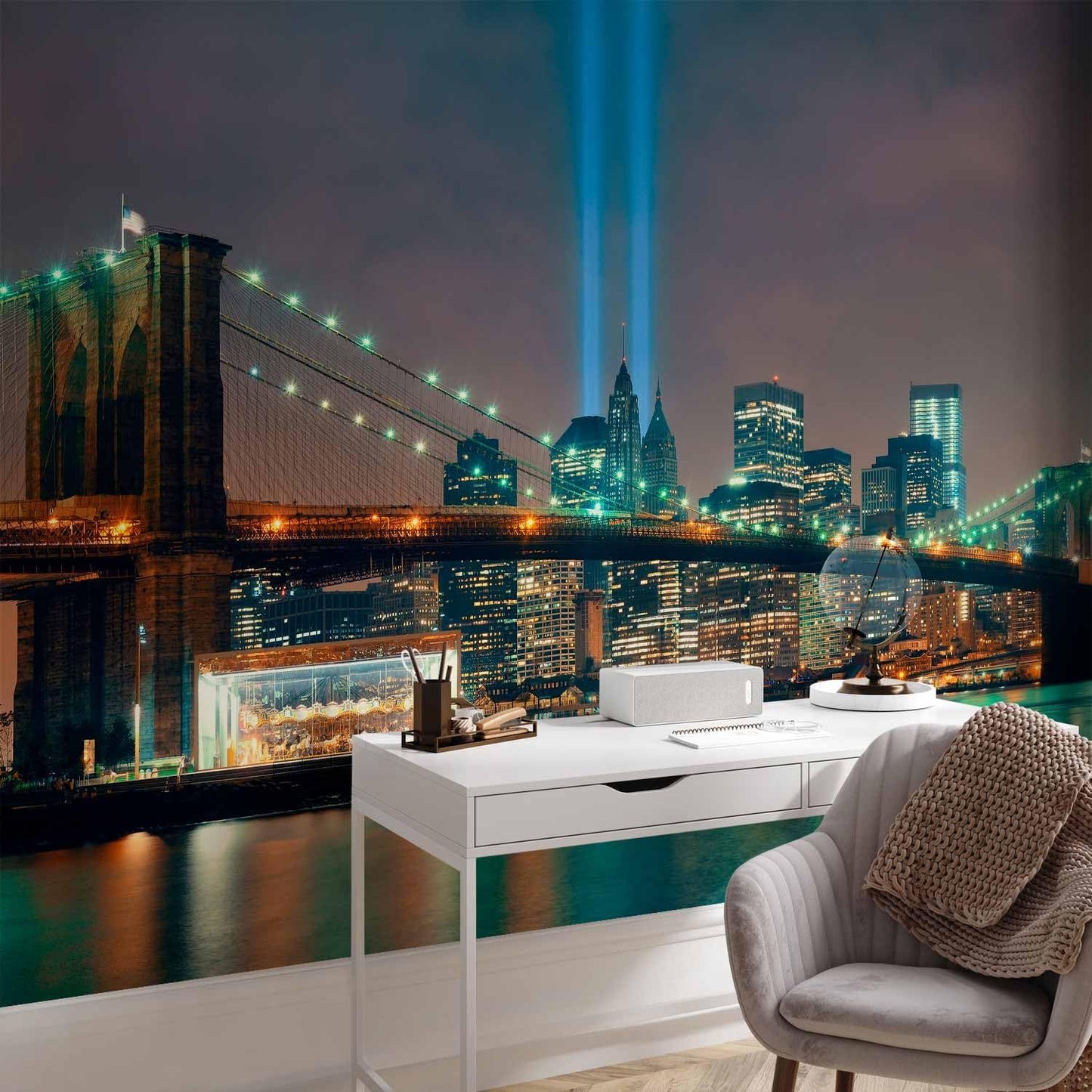 artgeist Wall Mural New York 216x98 in - XXL Non-Woven Corner Wallpaper Fleece Angle Wall Decor Photo Print Picture Image Design Modern Bridge City Panorama Landscape d-A-0035-a-a