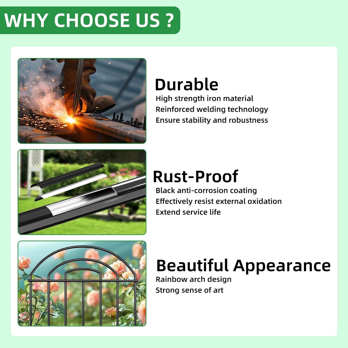 Decorative Garden Fence, 17in(H) x10.8ft Rustproof Metal No Dig Fence Animal Barrier Fence for Dog Rabbit, Wire Border Panel Fencing for Yard Patio Outdoor Decor 10 Pack