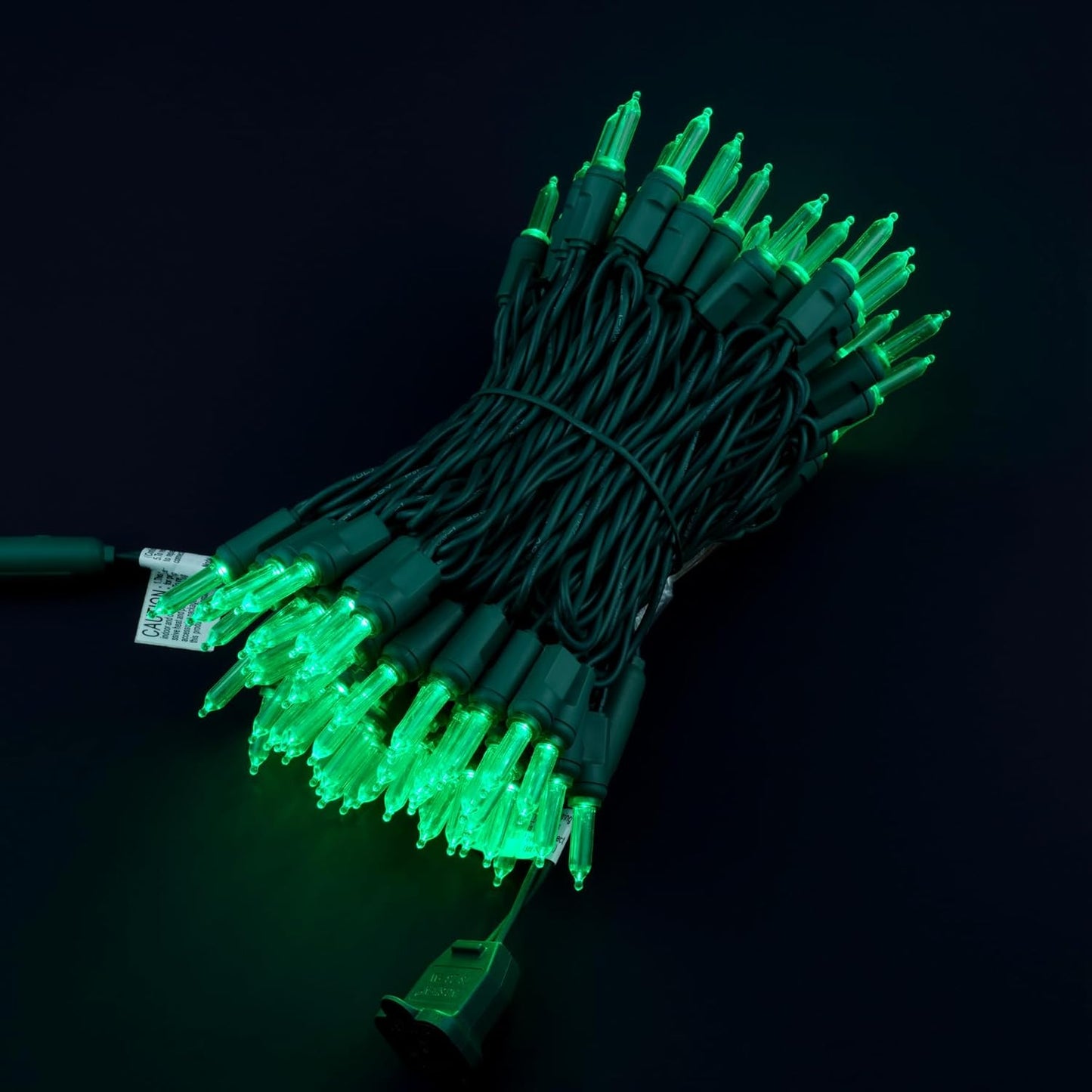 100 One-Piece LED Outdoor String Lights, 33 ft Cord High Waterproof UL Certified T5 Green Christmas Lights