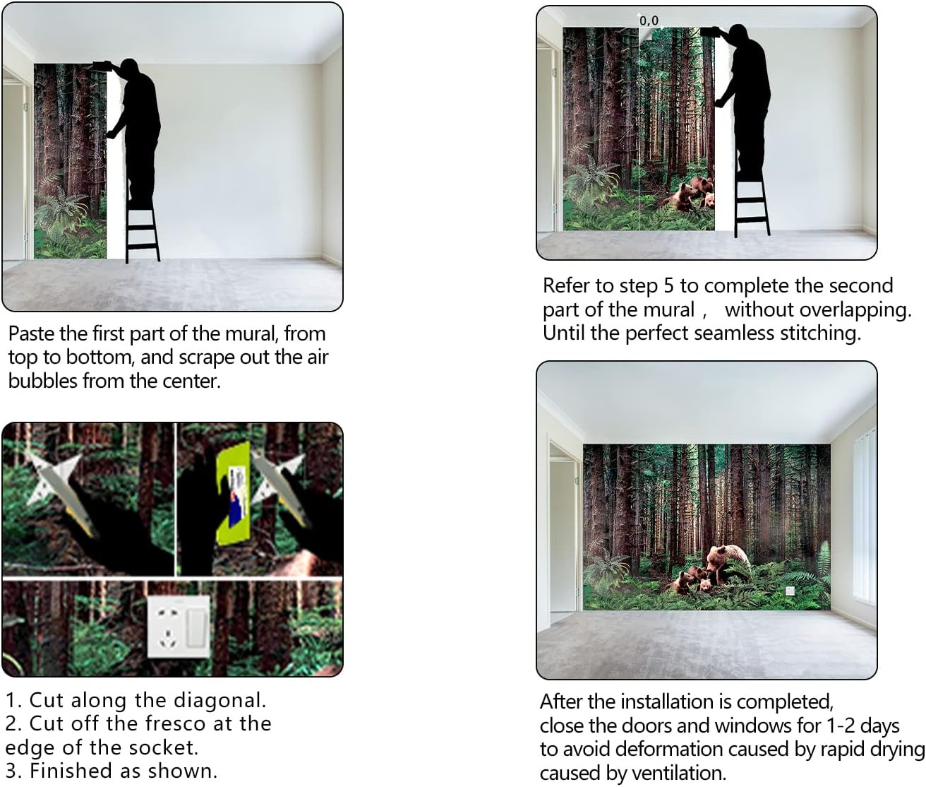 Forest Animals Bear wallpeper Kids Bedroom Woods Wall Mural - 137"x96"（Not Peel and Stick）