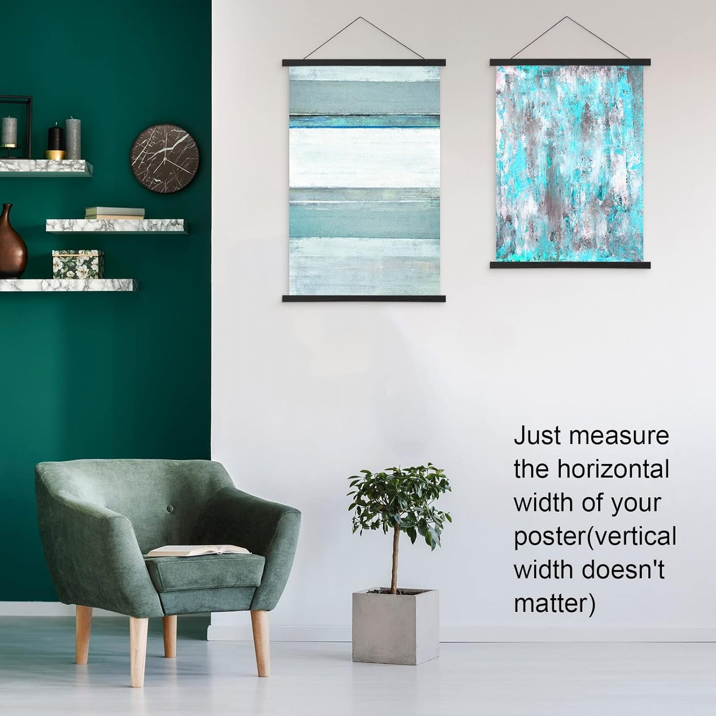 FALAMON Magnetic Poster Hanger Frame,52x20 52x32 52x36 Teak Wood Magnet Poster Frame for Posters,Prints,Photos,Pictures,Maps,Scrolls,and Canvas Artwork(Black,52")