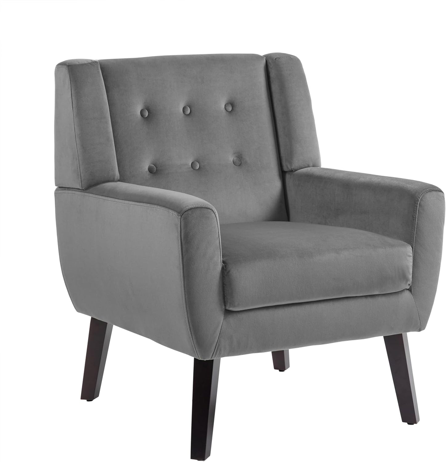 UIXE Accent Chair, Velvet Upholstered Armchair for Living Room, Modern Club Arm Chairs Comfy Single Sofa Button Tufted Bedroom Reading Seat - Gray, Set of 1