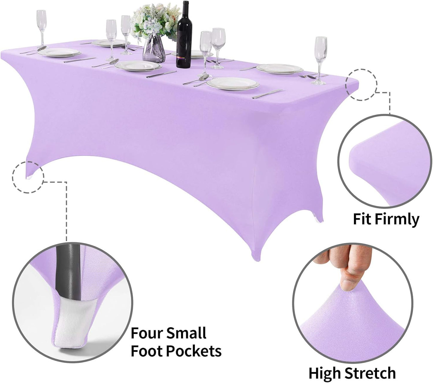 Spandex Table Cover for 6Ft or 4fT or 8ft Table Universal Fitted Stretch Tablecloth for Party, Banquet, Wedding and Events-Lavender