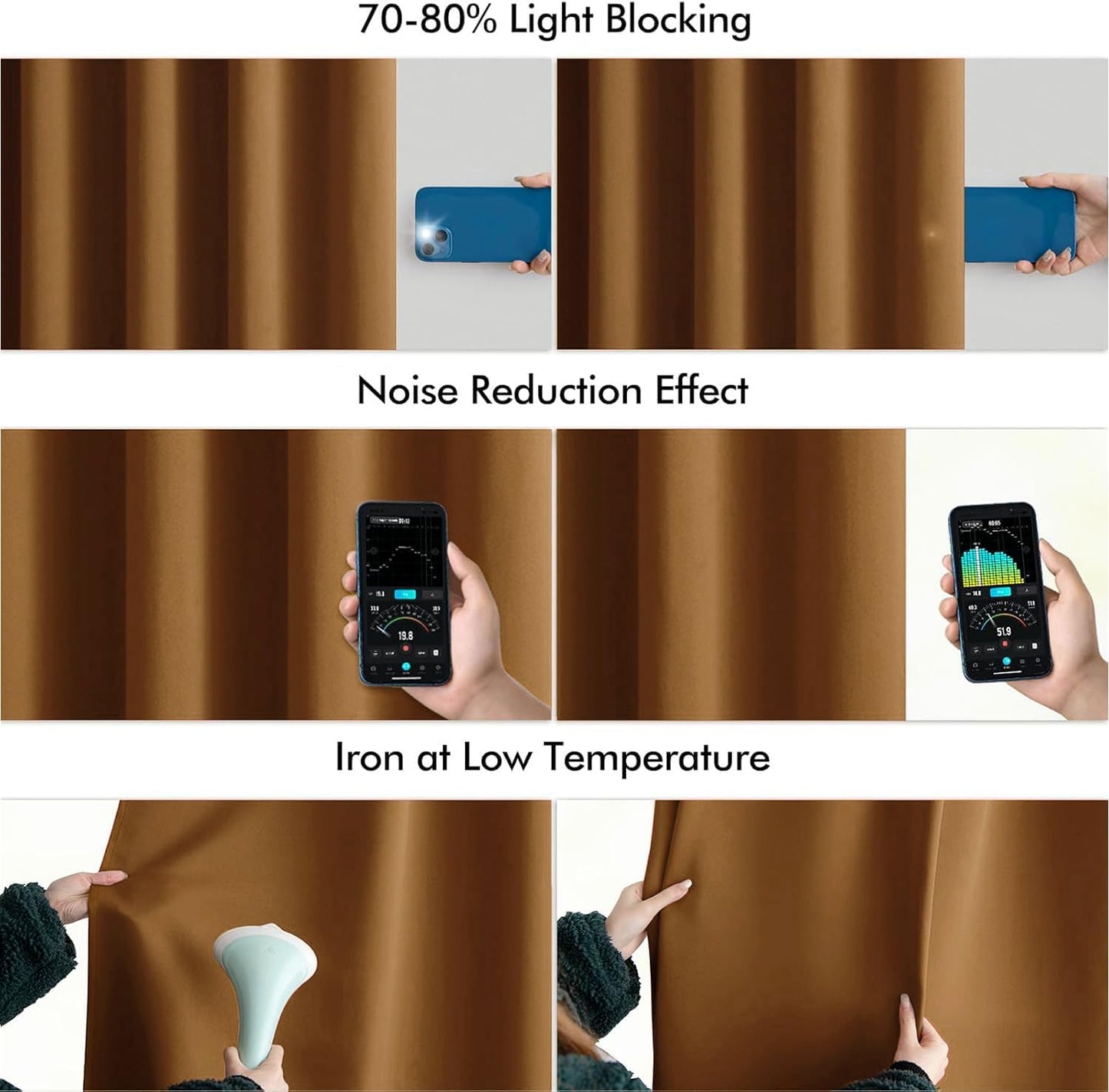 MIULEE Golden Brown Back Tab Blackout Curtains 63 Inch Length 2 Panels Set for Living Room Bedroom Privacy, Rod Pocket/Pinch Pleat Thermal Insulated Room Darkening Pleated Light Blocking Drapes