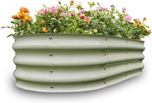 Gardmax Galvanized Raised Garden Bed, Lightweight Planter Boxes Outdoor with Easy Assembly, Large Garden Bed for Vegetables, Fruits, Flower Milk White