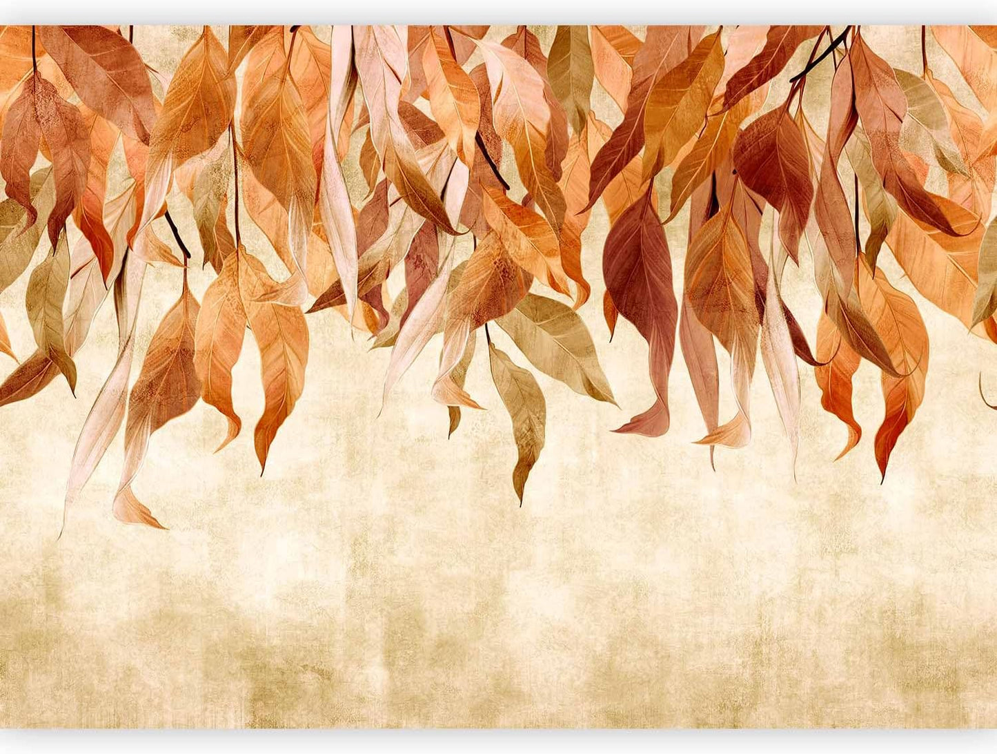 artgeist Wall Mural Hanging Leaves 173x124 in - Peel and Stick Self-Adhesive Wallpaper Removable Large Sticker Foil Wall Decor Print Picture Design Nature Botanical Concrete Orange b-C-10146-a-c