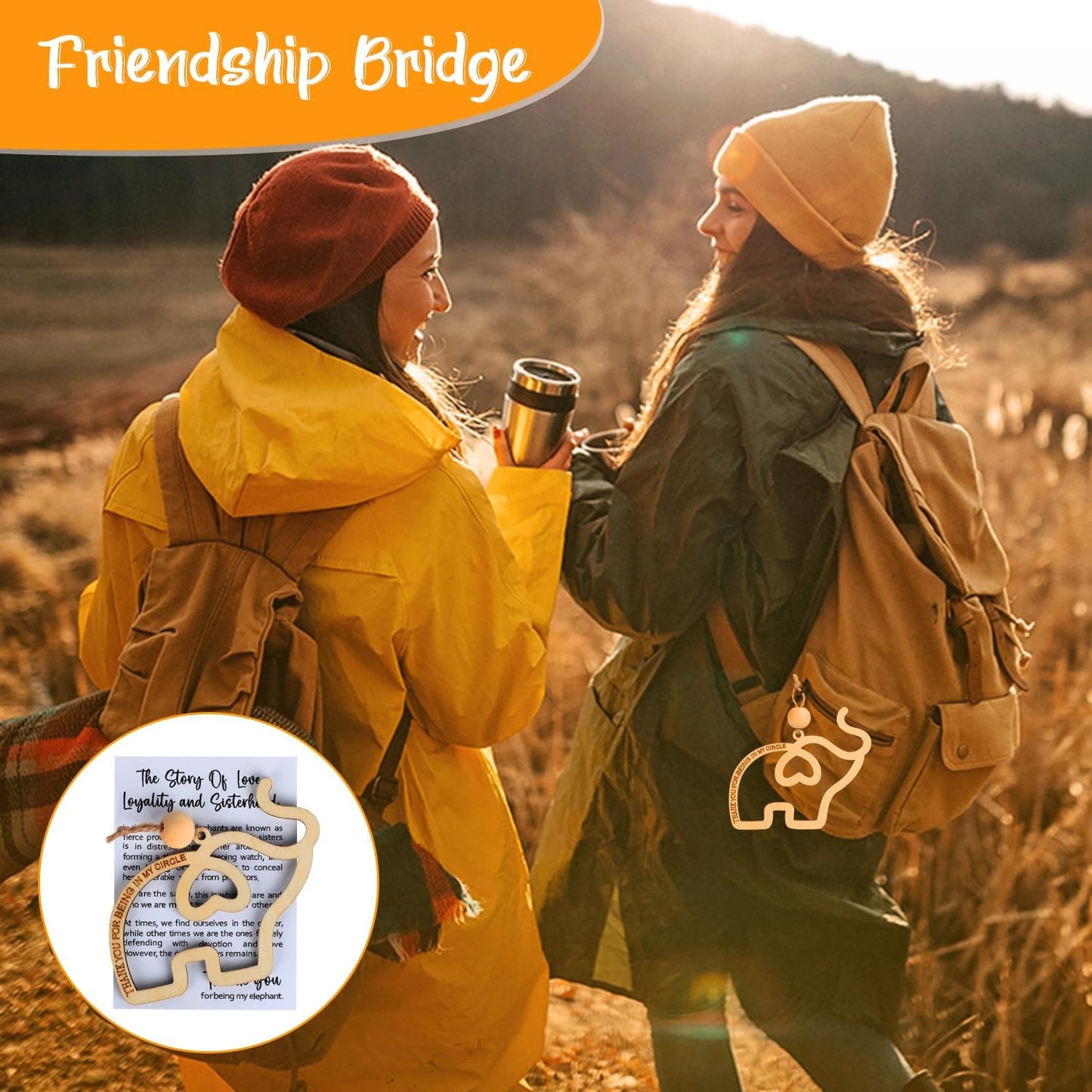 3 PCS Friendship Wooden Elephant Ornament Set, Sisterhood & Best Friends Gift, Christmas Ornament with Story