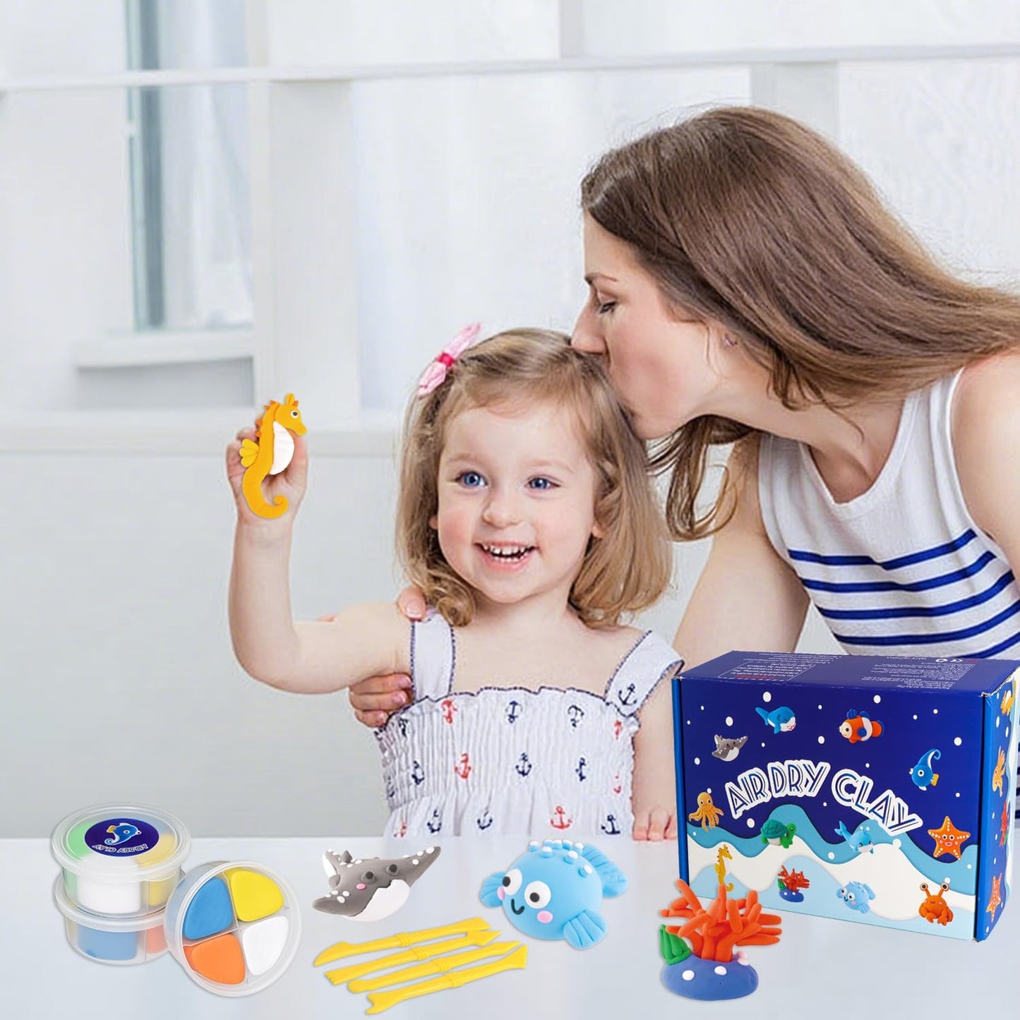Air Dry Clay Kit for Kids,DIY Air Dry Clays Kit with Sculpting Tools and Tutorials,Creative Molding Clay Gift Kits with Tools,Ultra Light and Soft, Safe and Non-Toxic DIY Underwater Adventure Gift Toy