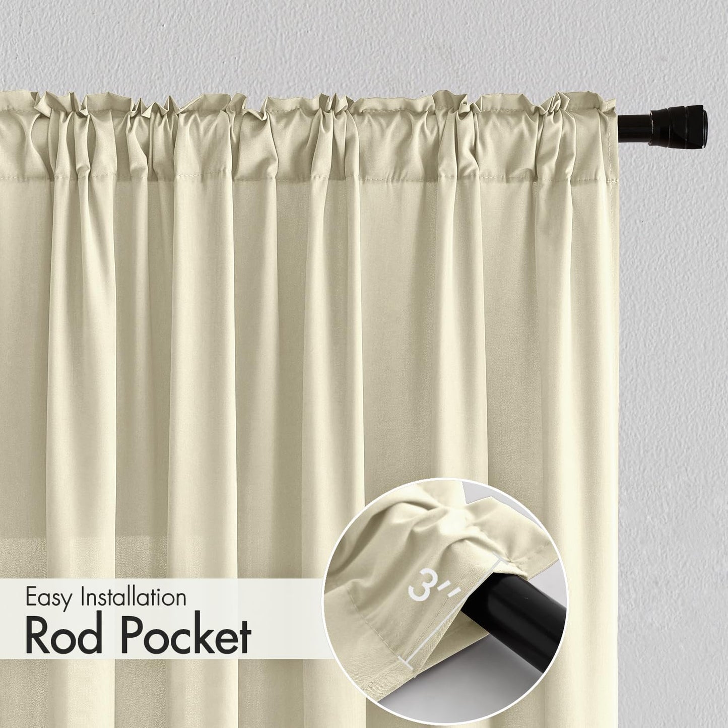 MIULEE Cream Beige Privacy Sheer Curtains That Let Light in 63 Inches Long Non-See-Through Semi Sheer Curtain Light Filtering Window Curtains Drapes for Living Room Bedroom 2 Panels Set 42 X 63