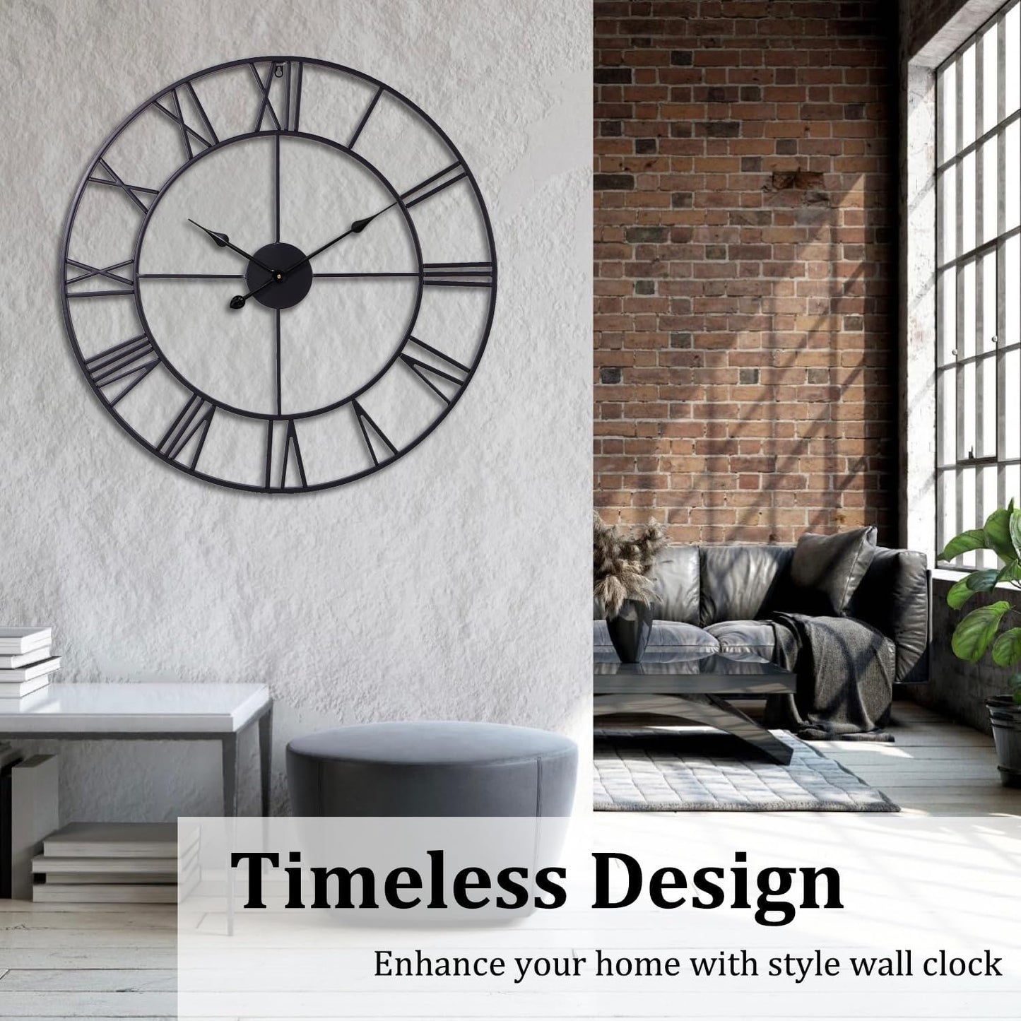 30 Inch Wall Clock Decorative, Oversized Large Black Metal Roman Numeral Silent Wall Clocks for Modern Farmhouse Living Room Decor