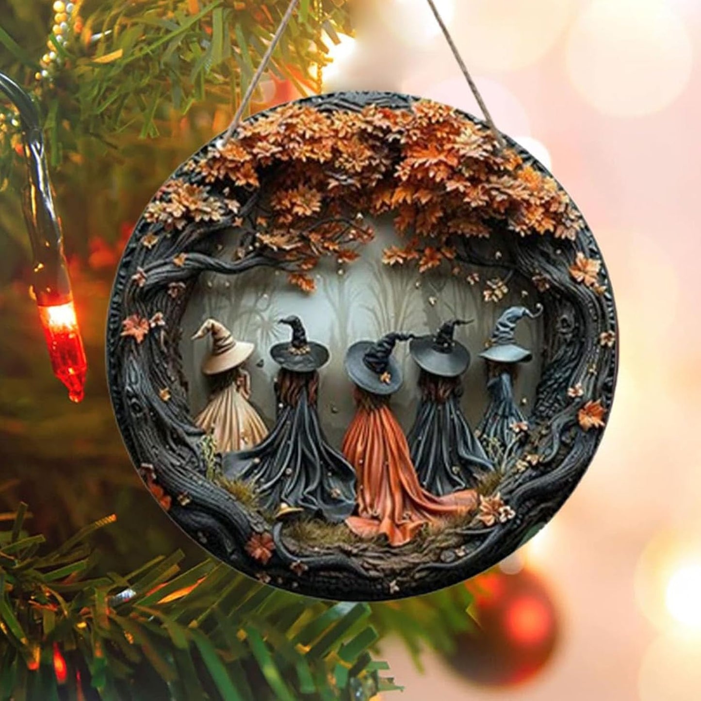 Fanyil/Olygee/Sherum/Shirem/Pubyfun/Glosrity/Libilin/Graddi/Solymody/Gowebs/Goredny/Vianys Witching Hour, Door Way Hanging Decor Halloween, 2D Wooden Round Witches Sign (A+B, 11.8")