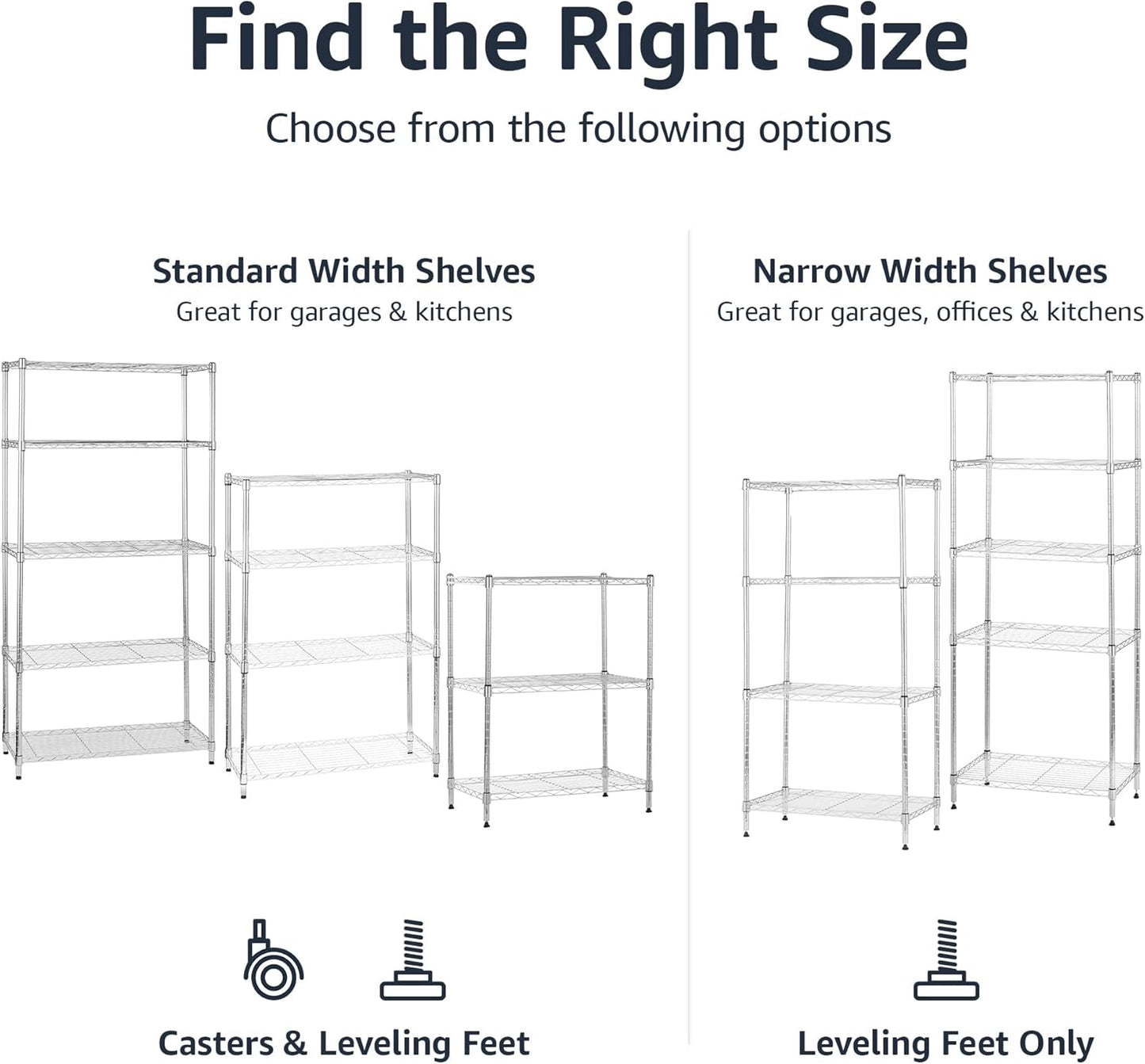 Amazon Basics 4-Shelf Adjustable, Storage Shelving Unit, (200 Pound Loading Capacity per Shelf), Steel Organizer Wire Rack, 13.4"D x 23.2"W x 48"H, Chrome