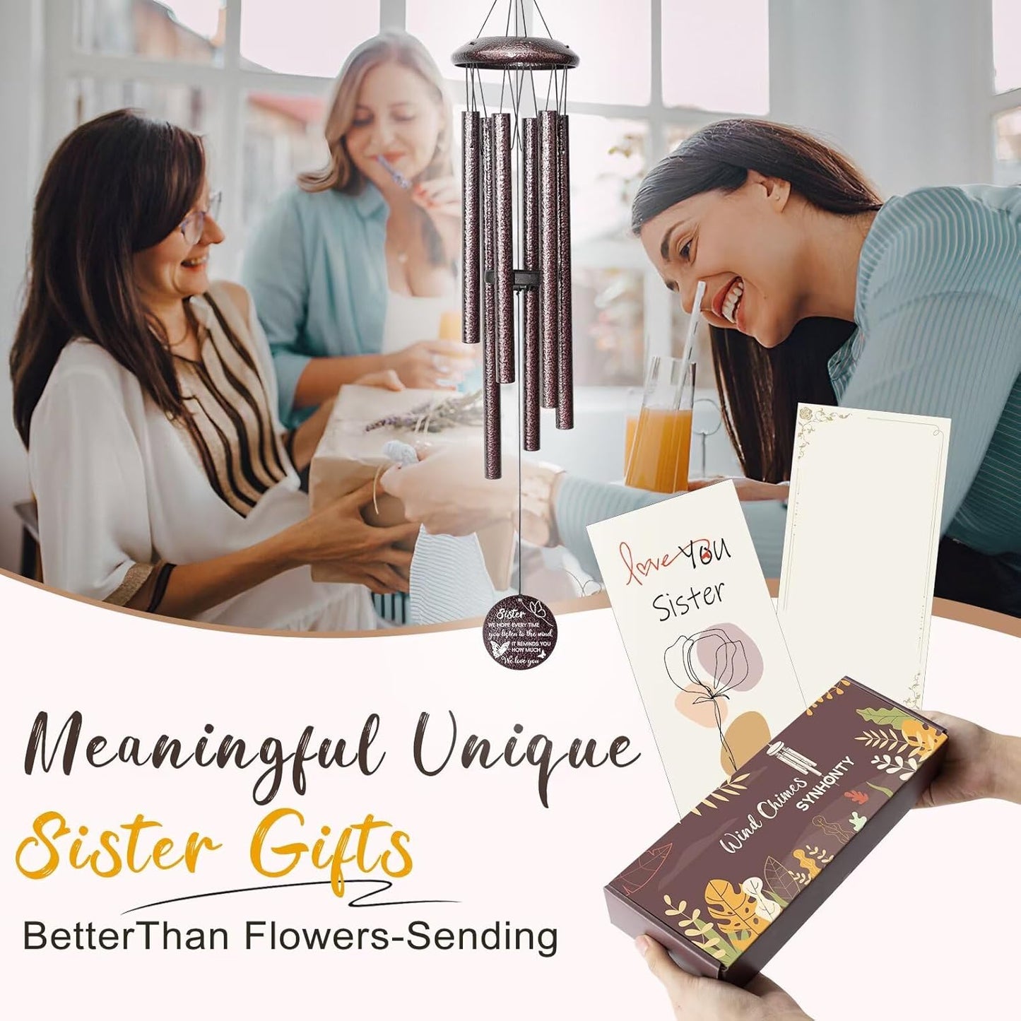 Gifts for Sister, 25''Wind Chimes, Birthday Gifts for Sister, Soul Sisters Unique Gift for Women,Thanksgiving,Christmas Day Gift Ideas for Love Rreminder