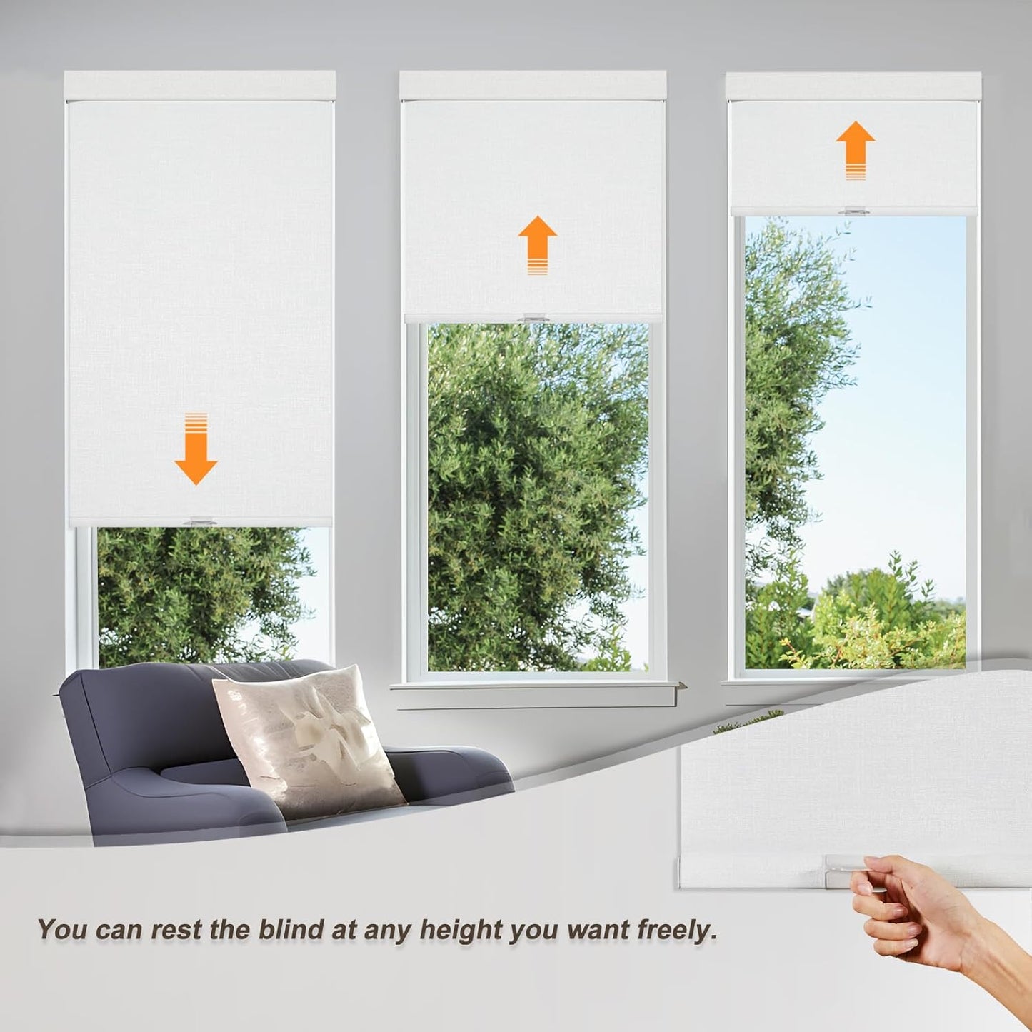 Persilux Blackout Roller Shades & Blinds Windows Shades Free-Stop Blackout Blinds with Jacquard Fabric,Cordless Blinds Pull Down Shades for Home, Easy to Install for Door/Office, White(61" W x 96" H)