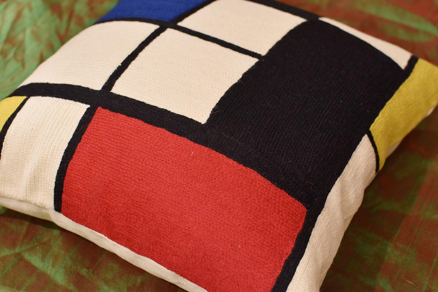 Kandinsky Modern Pillow Cover Red White Blue Black - Tableau Geometric Pillowcase Abstract Chair Cushion Contemporary Outdoor Boho Chair Handmade Wool 18x18