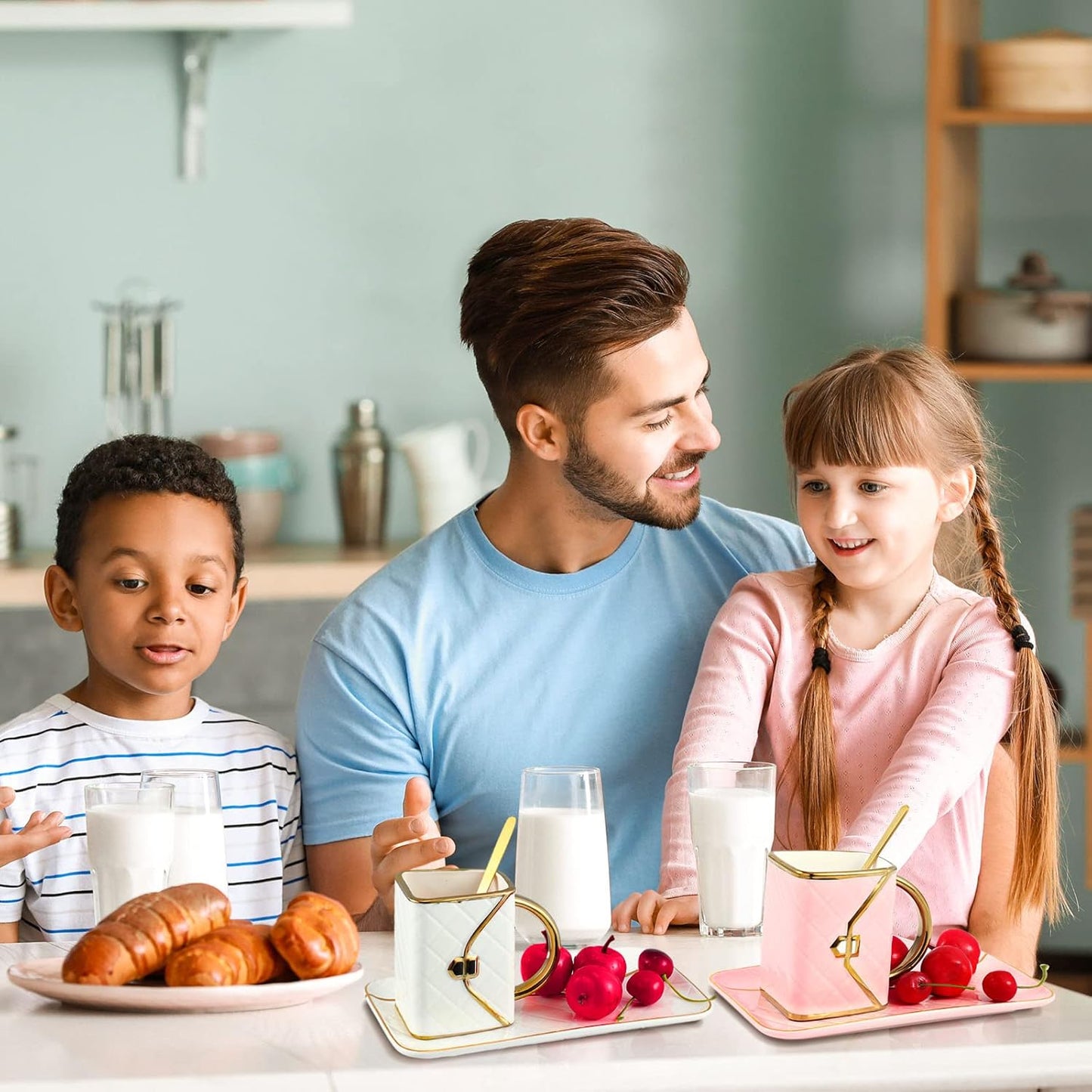 Zubebe 2 Sets Coffee Mug Elegant Handbag Shaped Cup Modern Ceramic Purse Mug with Spoon and Saucer, 10oz Cute Creative Tea Cup for Office Home Woman Girls Gift (Pink and White)