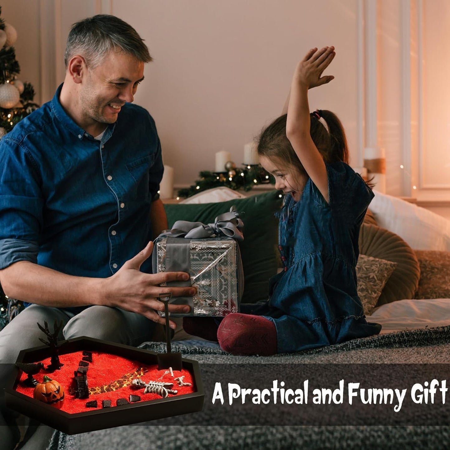 Coffin Zen Garden for Desk 7" x 9" Mini Zen Garden Kit Accessories for Office Coffin Spooky Decor Tray Gifts Gothic Decor Gift for Man Women