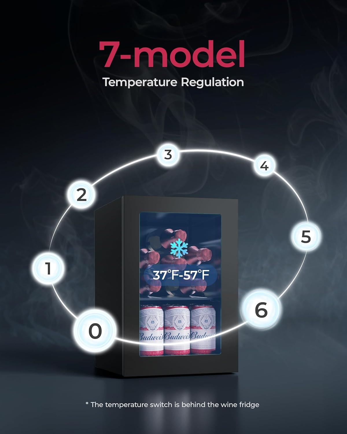 6 Bottles and 6 Cans Compact Beverage Refrigerator, Freestanding Mini Fridge with Temperature Control for Beer Wine, Under Counter Small Refrigerator Adjustable Shelve & Glass Door for Home and Bar