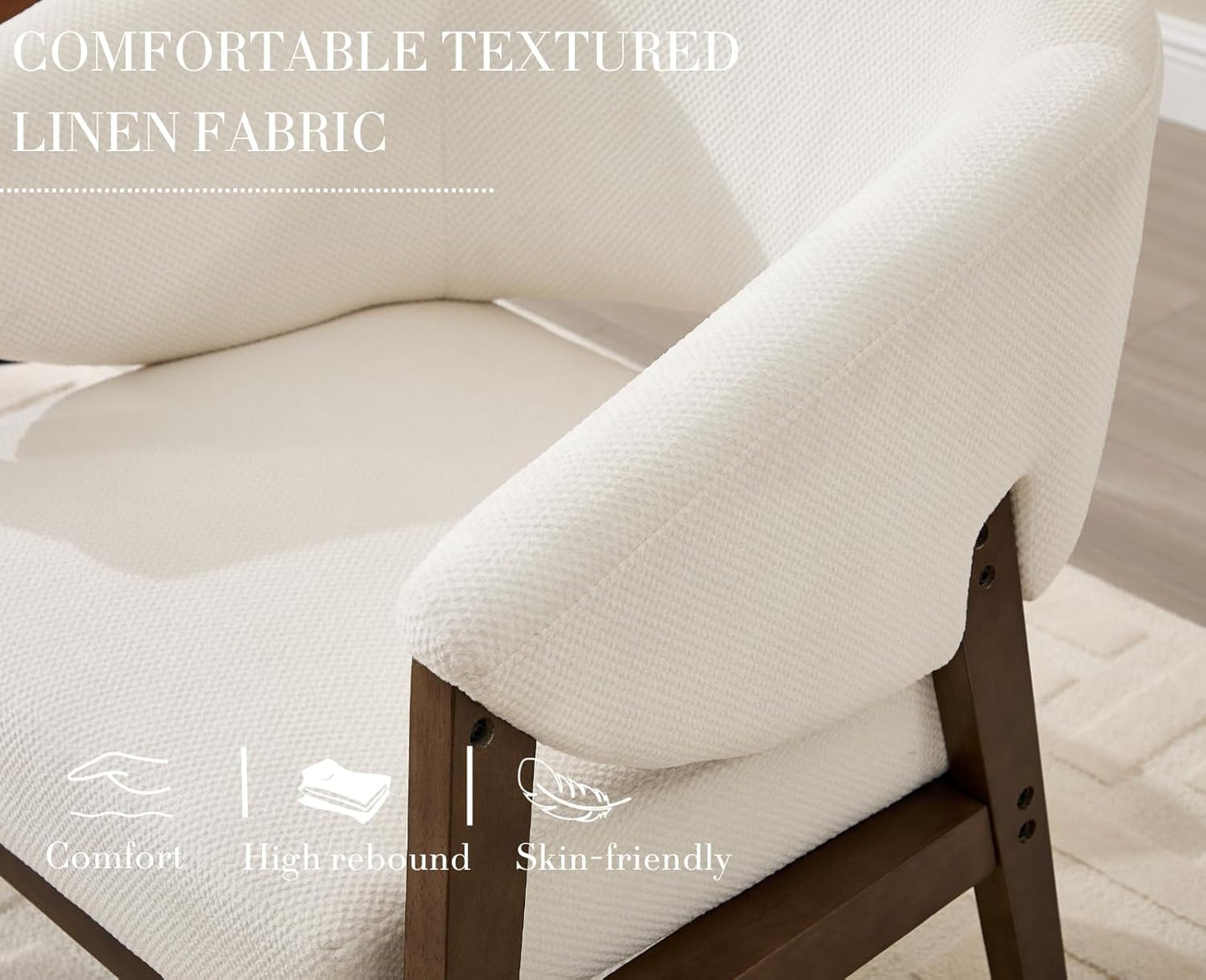 Mid-Century Modern Accent Chair, Comfy Barrel Armchair with Wide Seat, Upholstered Lounge Chair with Walnut Wood Legs for Living Room/Bedroom/Reading Corner, Chenille, Beige, 1PC