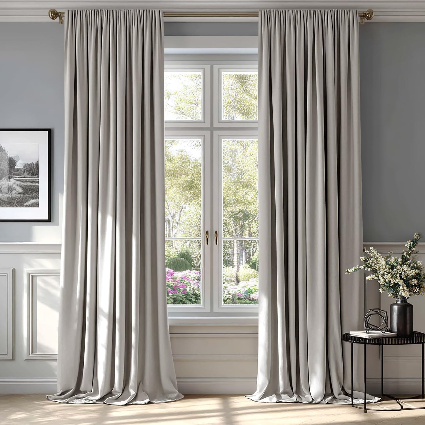 MIULEE Silver Velvet Curtains Thermal Insulated Blackout Curtain Drapes for Bedroom Living Room Darkening 90 Inches Long Curtains Panels Rod Pocket Set of 2