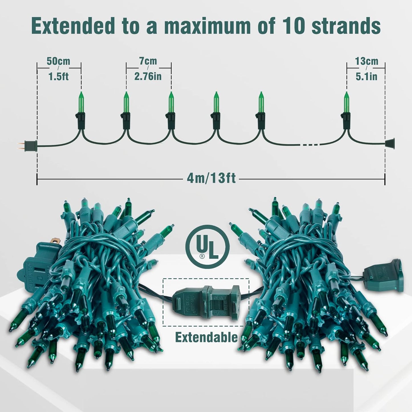 Hopolon St. Patrick's Day Mini String Lights, 2PACK 50Count 13Feet Incandescent Bulb Waterproof Green Fairy Lights Plug in for Indoor Outdoor Halloween Party Patio Christmas Decor,Green