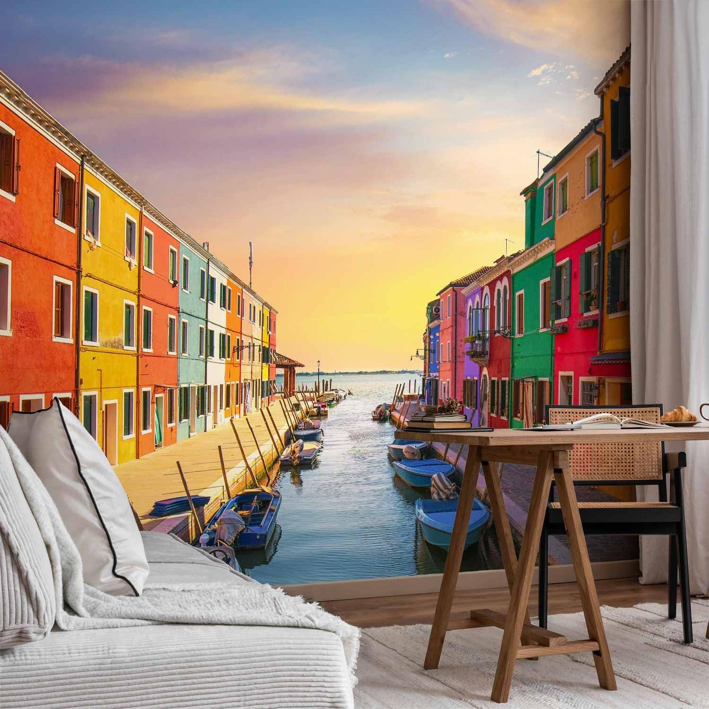 artgeist Wall Mural Peel and Stick Architecture 212x98 in - XXL Self-Adhesive Corner Wallpaper Removable Large Sticker Foil Angle Wallpaper Wall Decor Print City Lake Like Painted d-B-0295-a-a