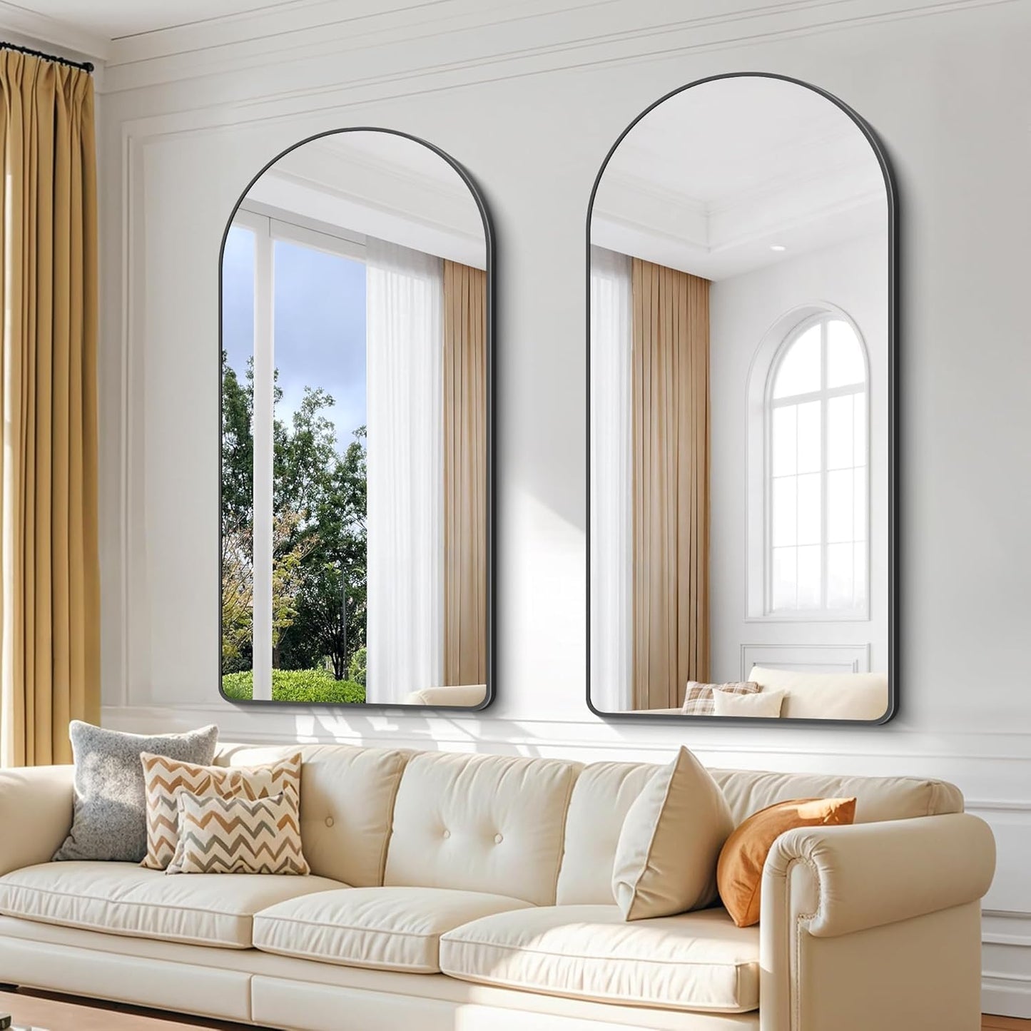 Arched Bathroom Mirror, 60"x36" Black Arched Mirror for Bathroom, Wall Mounted Mirror, Black Vanity Wall Mirror Metal Frame for Bedroom, Entryway, Living Room, Vertically Hanging