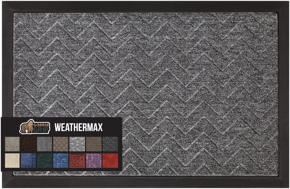 GORILLA GRIP All-Season WeatherMax Doormat, 47x35, Durable Natural Rubber, Stain and Fade Resistant, Low Profile, Indoor Outdoor Door Mats, Easy Clean Patio Entrance Mat, Steel Chevron