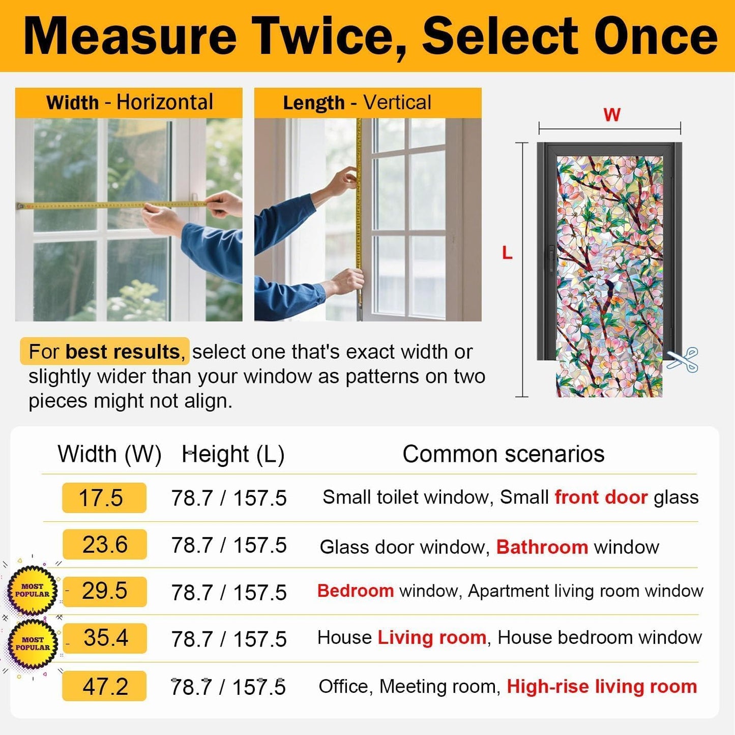 Rainbow Window Privacy Film Decorative, 3D Decals Stained Glass Clings, Static Cling Sticker, Suncatcher Windows Cover Tint for Home, 47.2 Inch x 157.4 Inch