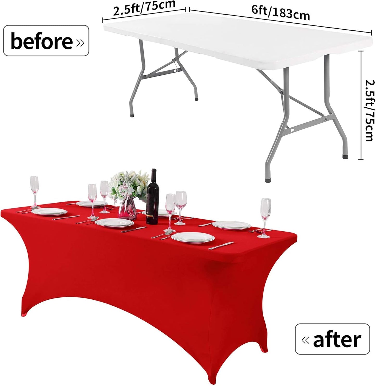 Spandex Table Cover for 6Ft or 4fT or 8ft Table Universal Fitted Stretch Tablecloth for Party, Banquet, Wedding and Events-Red
