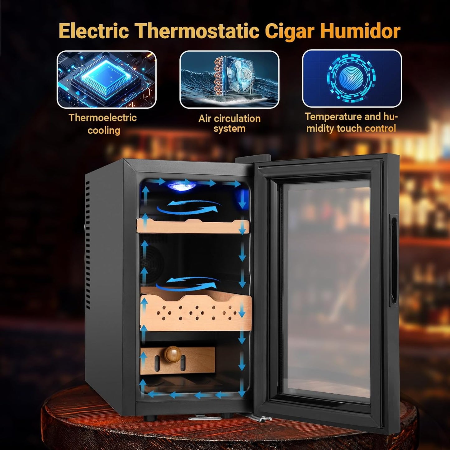 25L Cigar Electric Humidor, 200 Counts Large Capacity,Thermostatic Electric Cooler Cabinet with Digital LED Screen, Safety Lock,Smart Humidity & Temp Control, Gifts for Men