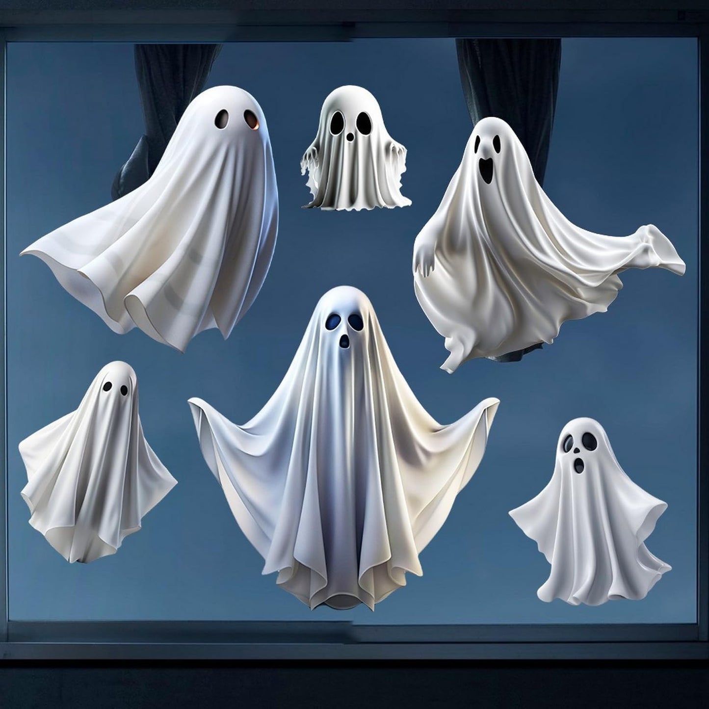 Halloween Ghost Window Clings for Glass 1PCS Static Cling Window Decals Spooky Window Stickers White Removable & Reusable Home School Office Party Decorations