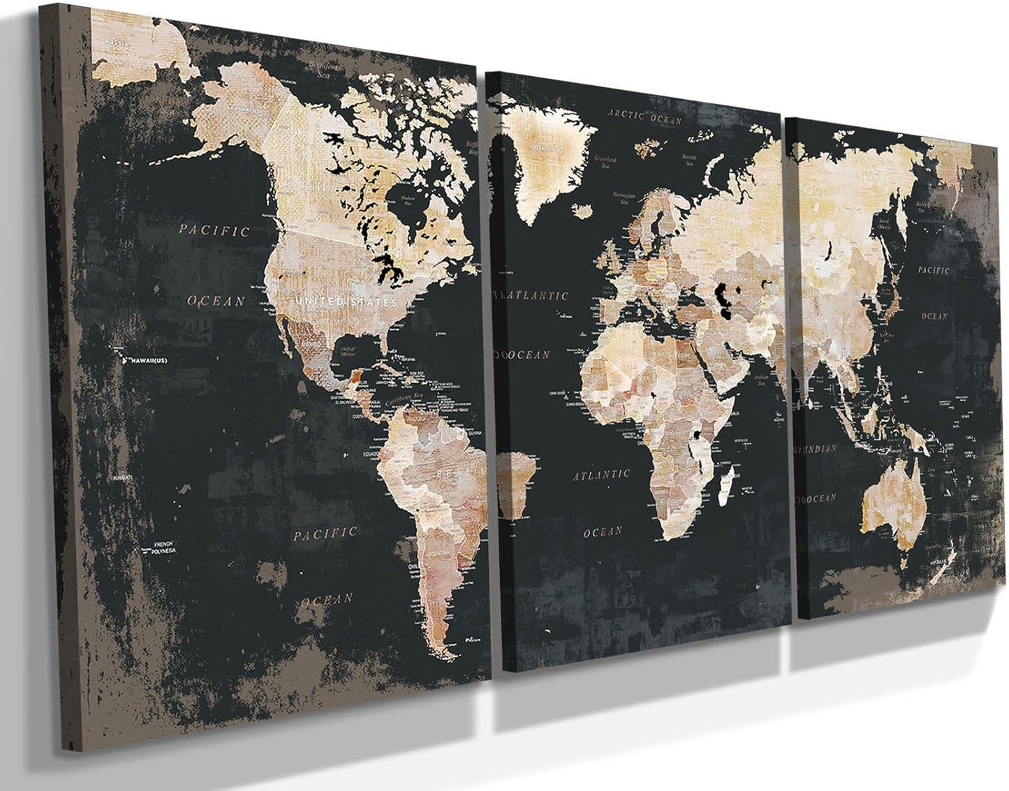 Elixart Wall Decor Living Room Canvas Wall Art Framed Black Kitchen Pictures Office Decorations For Work Vintage Home Decor Map Artwork Painting Oversize Large