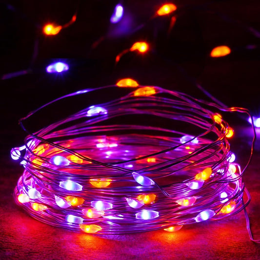 4-Pack 50 LED Orange and Purple Fairy Lights Battery Operated with Timer, 16FT Waterproof Starry Halloween String Lights Outdoor Indoor for Bedroom Wedding Birthday Halloween Horror Parties Decoration