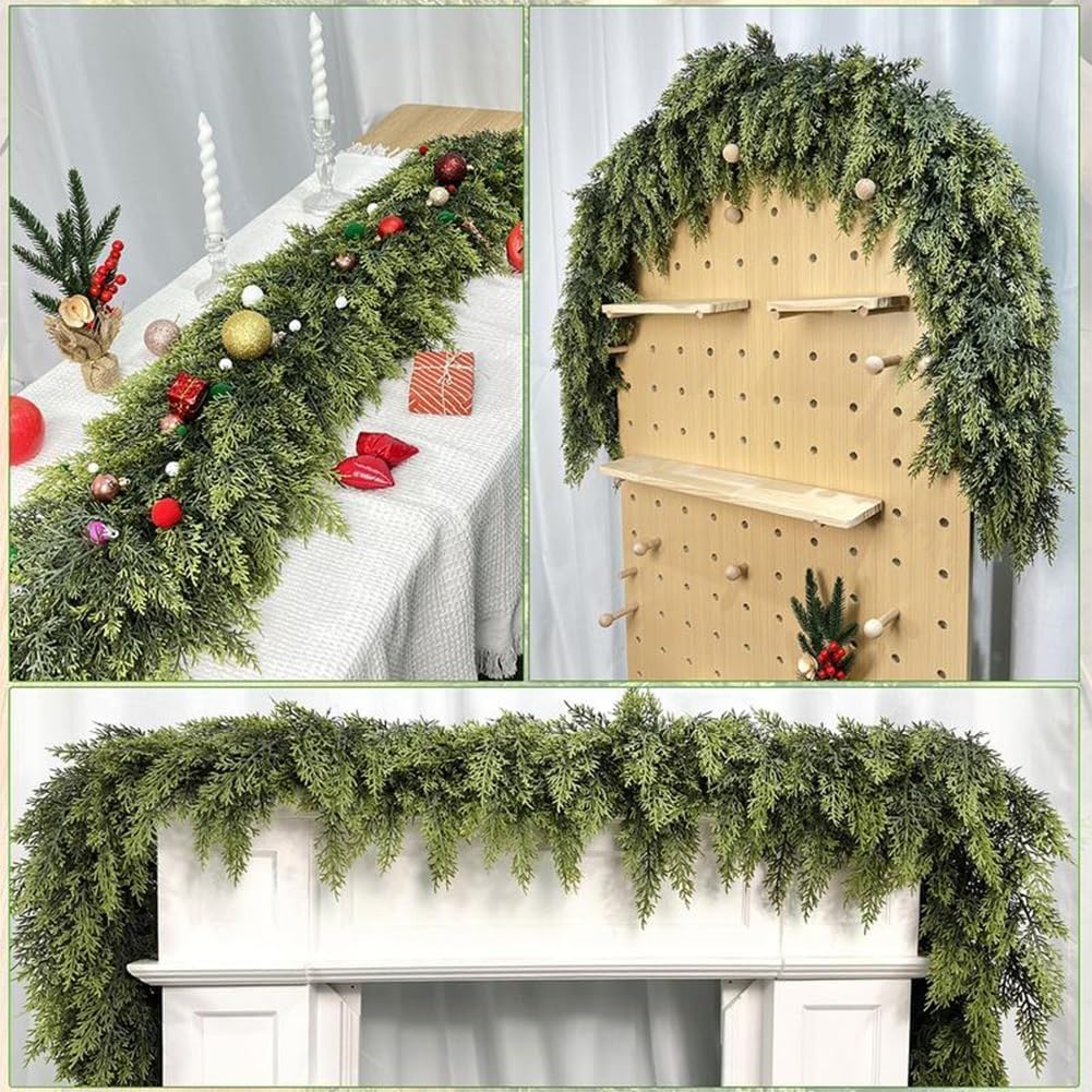 6 Ft Artificial Cedar Garlands – Real Touch Winter Greenery, Realistic Artificial Cedar Tree Christmas Pine Garland Decorations for Table Mantle Wall Indoor Fireplace Holiday Party (6ft, 1)