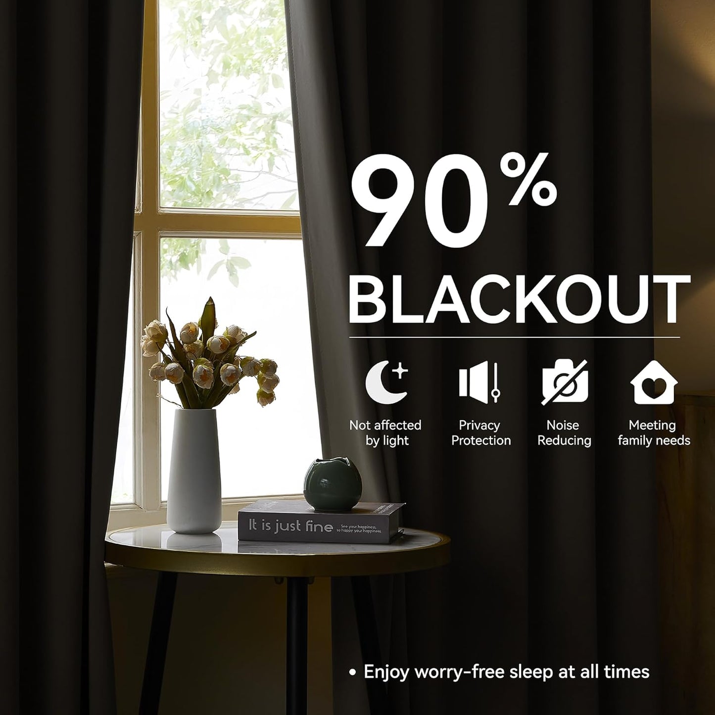 KangBang 102 Inch Gray Curtains Blackout Drapes for Living Room, Pinch Pleated Energy Saving Sound Reducing Polyester Memory Shape Custom Window Panels with Hooks(Grey Color,40Wx102L,2 Panels)