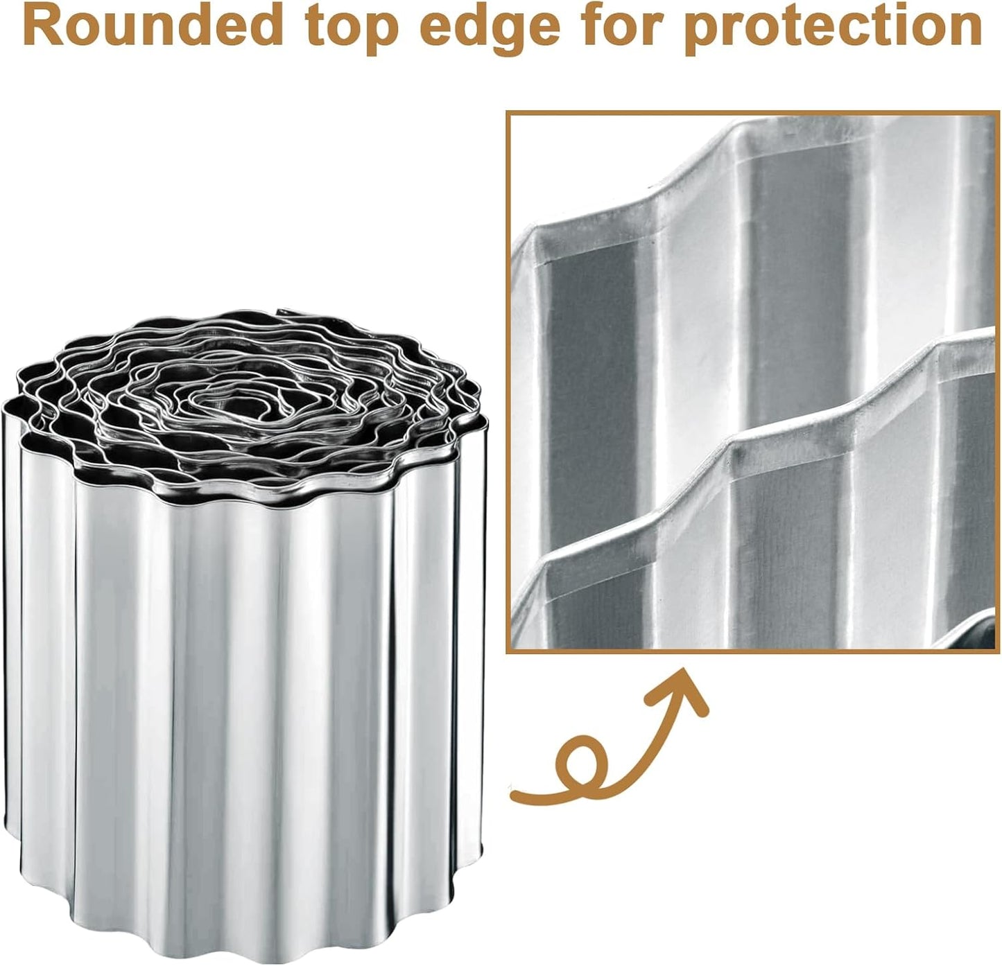 Garden Edging, Corrugated Garden Edging Border Metal Landscaping Edging Border Suitable for Flower Bed and Lawn Edging (6 Inch x 20 FT, Silver)