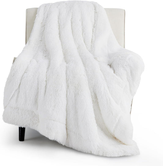 Bedsure GentleSoft Fluffy White Throw Blanket, White Decor Fuzzy Gifts for Women, Soft Cozy Furry Sherpa Fleece Plush Thick Warm Shaggy Faux Fur Throw Blanket for Couch, Bed, Camping, Travel, 50x60